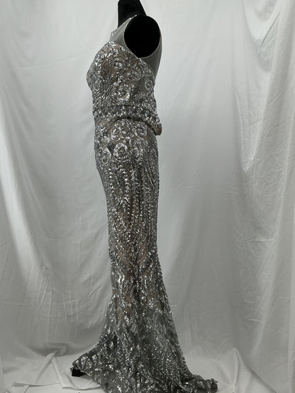 Silver Sequin Long Dress Size 2