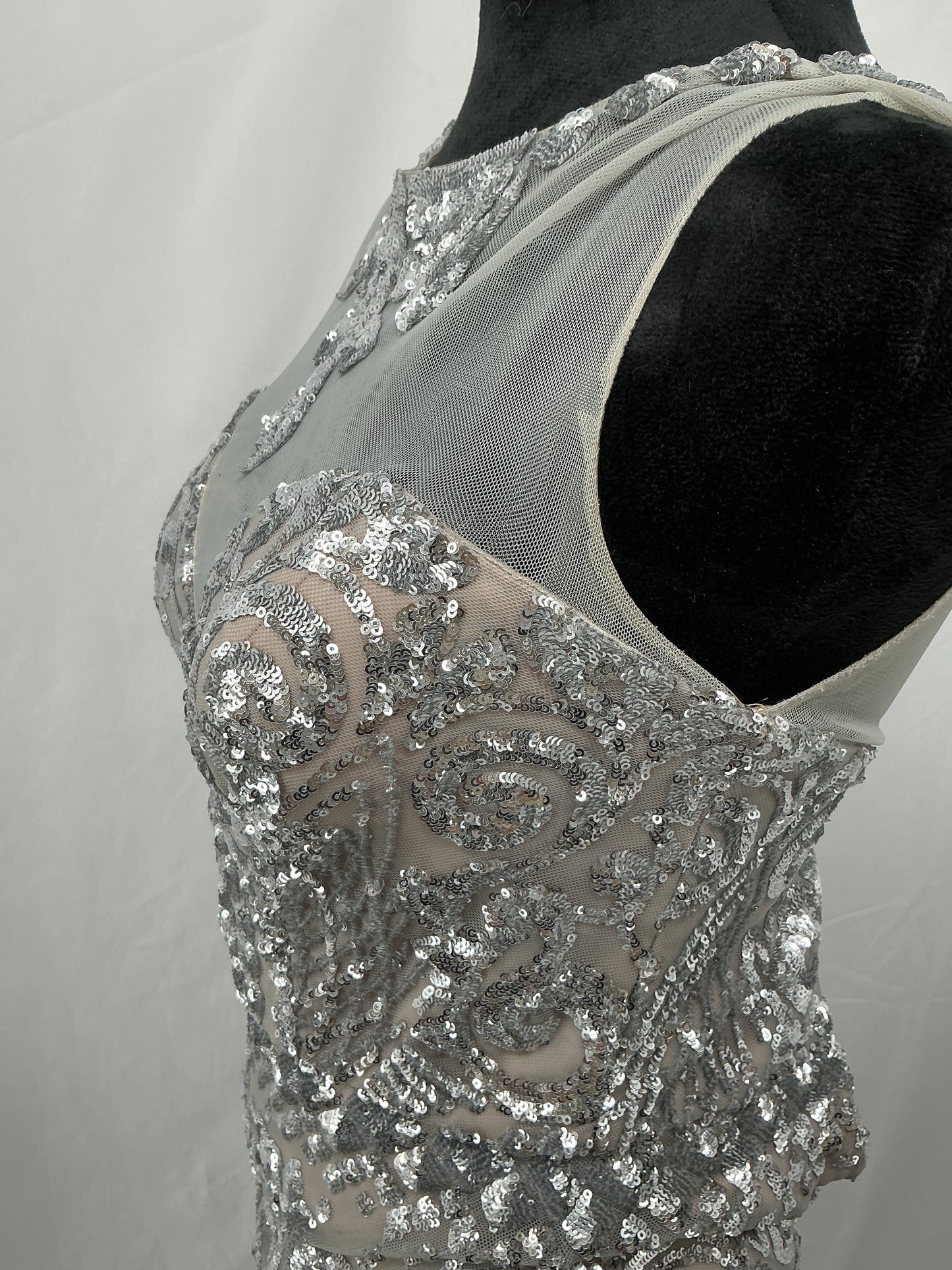 Silver Sequin Long Dress Size 2