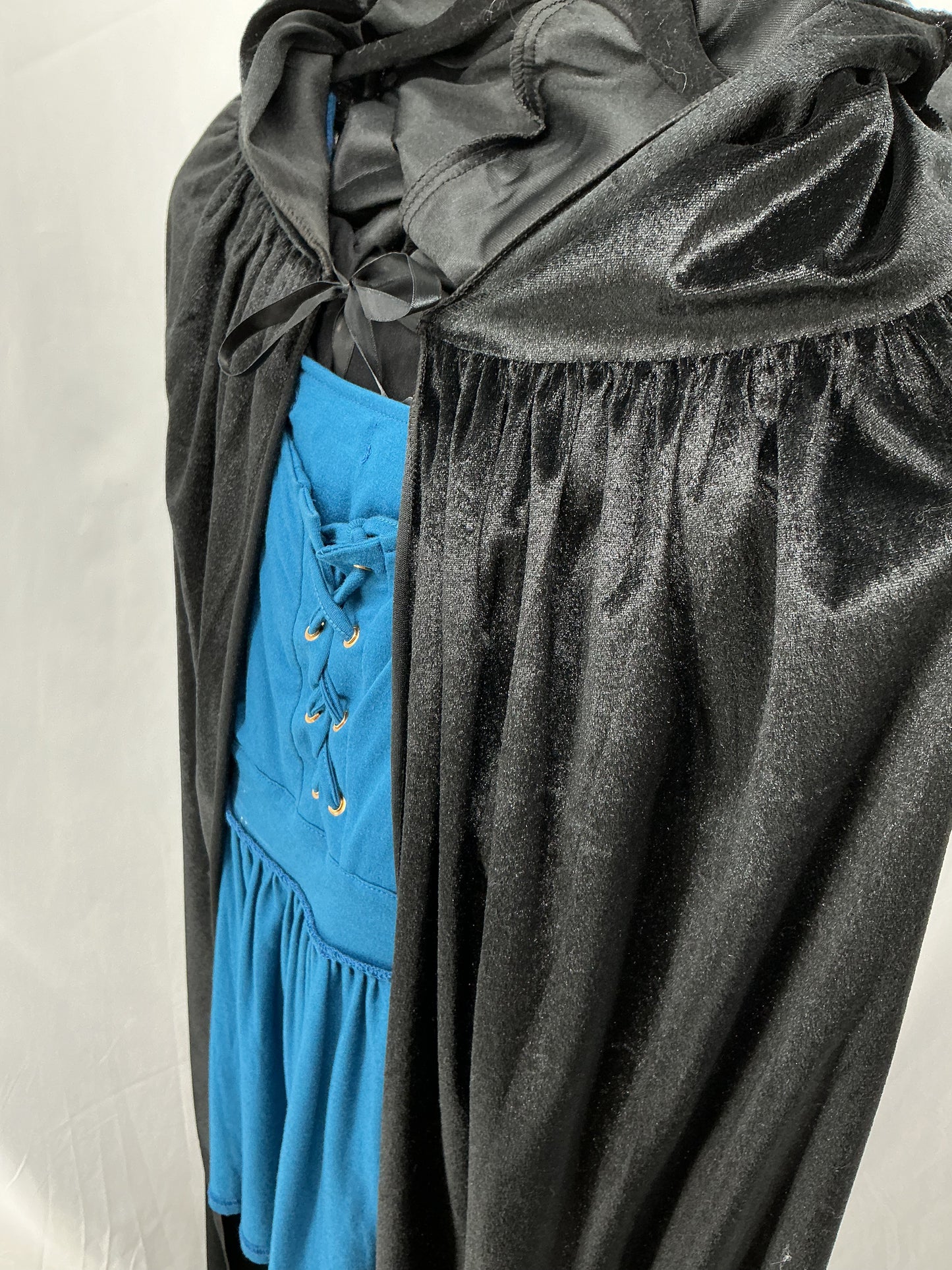 Black Cape and Blue Dress Size M