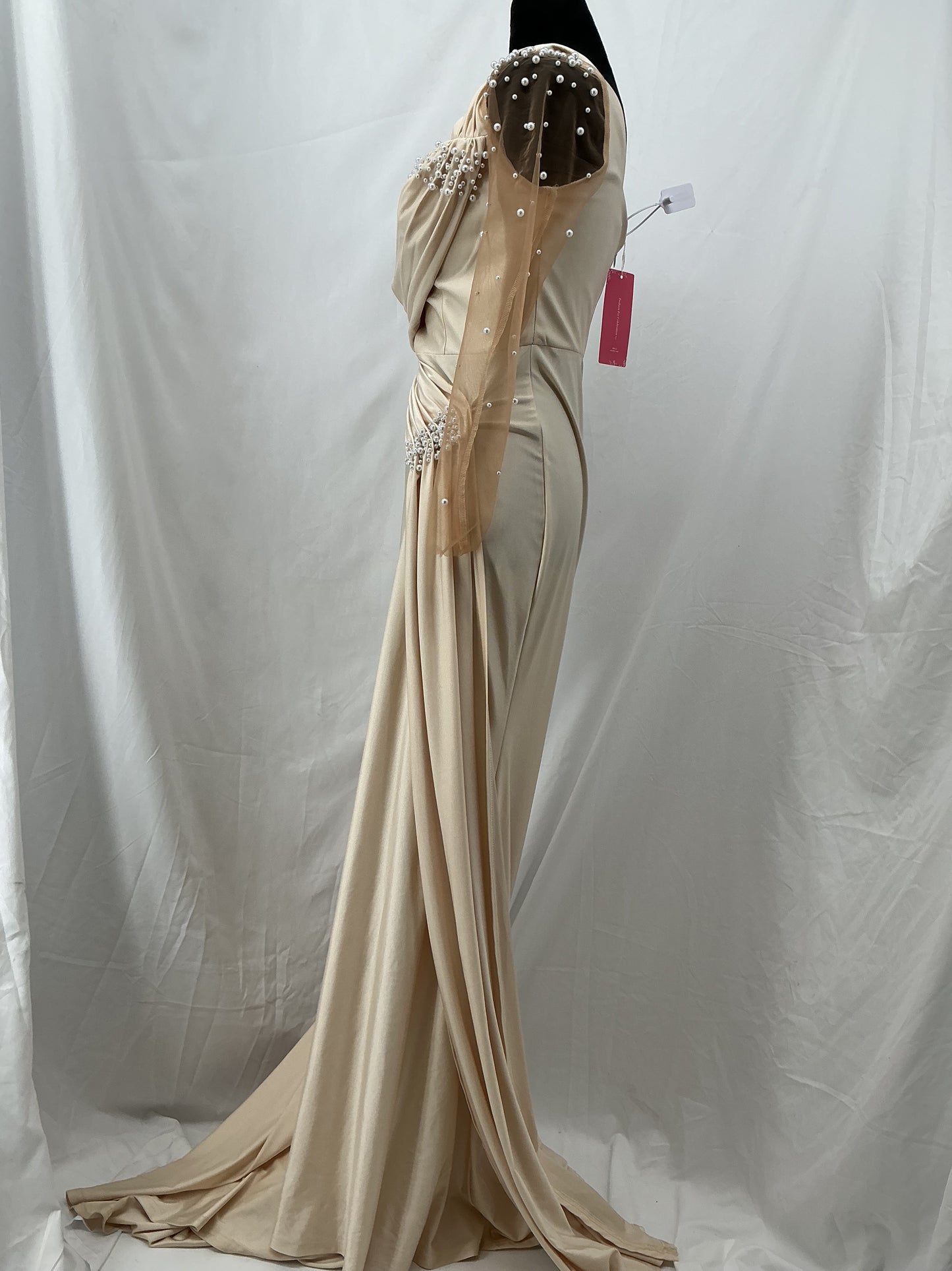SHEIN Khaki Long Dress with Pearl - Size 6