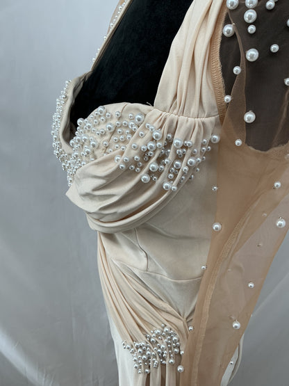 SHEIN Khaki Long Dress with Pearl - Size 6