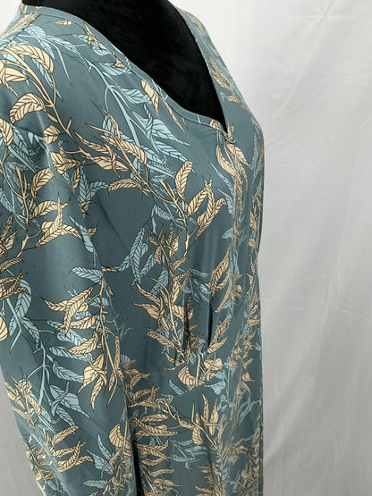 SHEIN Blue Long Sleeves Nightdress with Leaf pattern - Size L