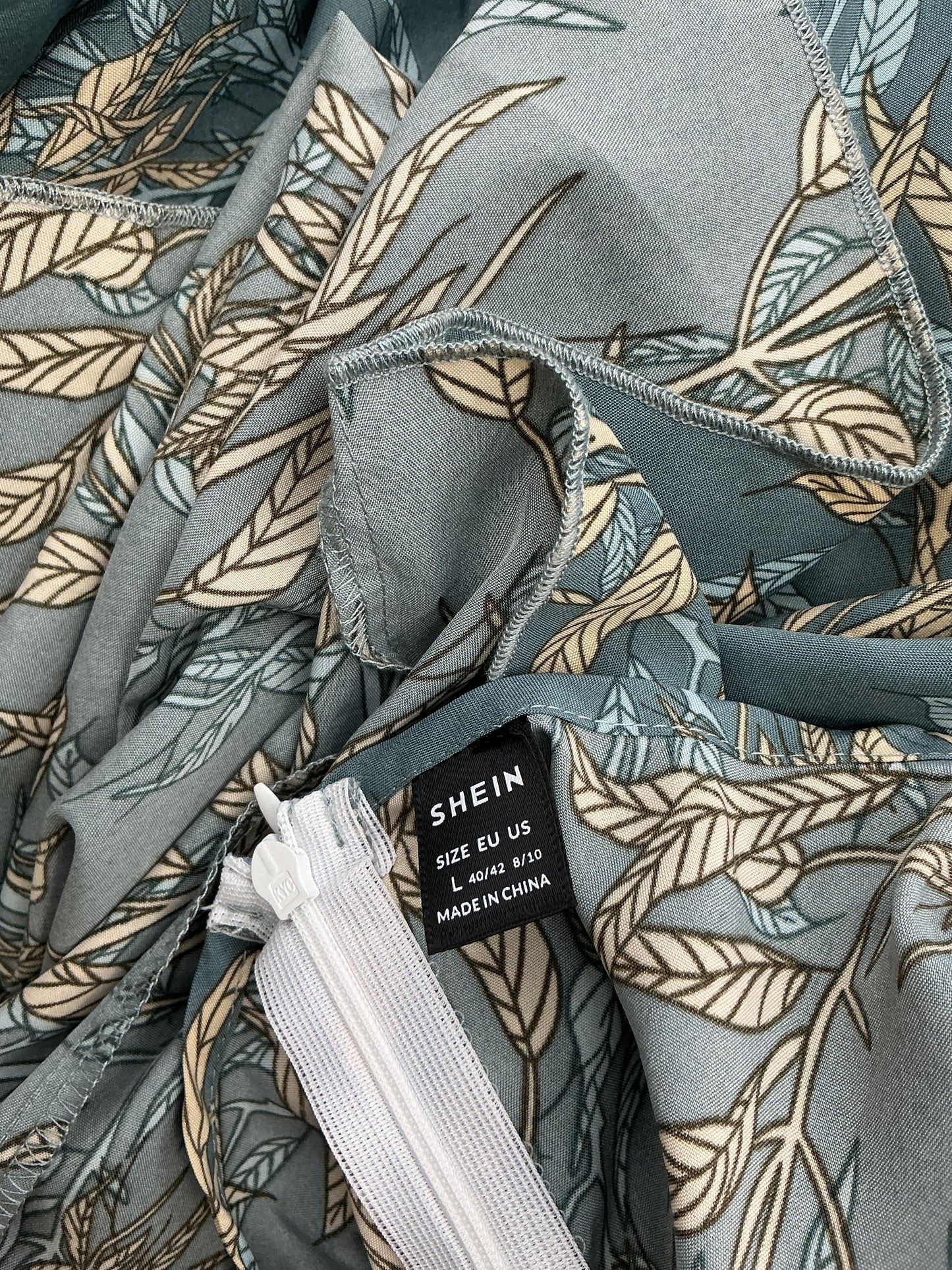 SHEIN Blue Long Sleeves Nightdress with Leaf pattern - Size L