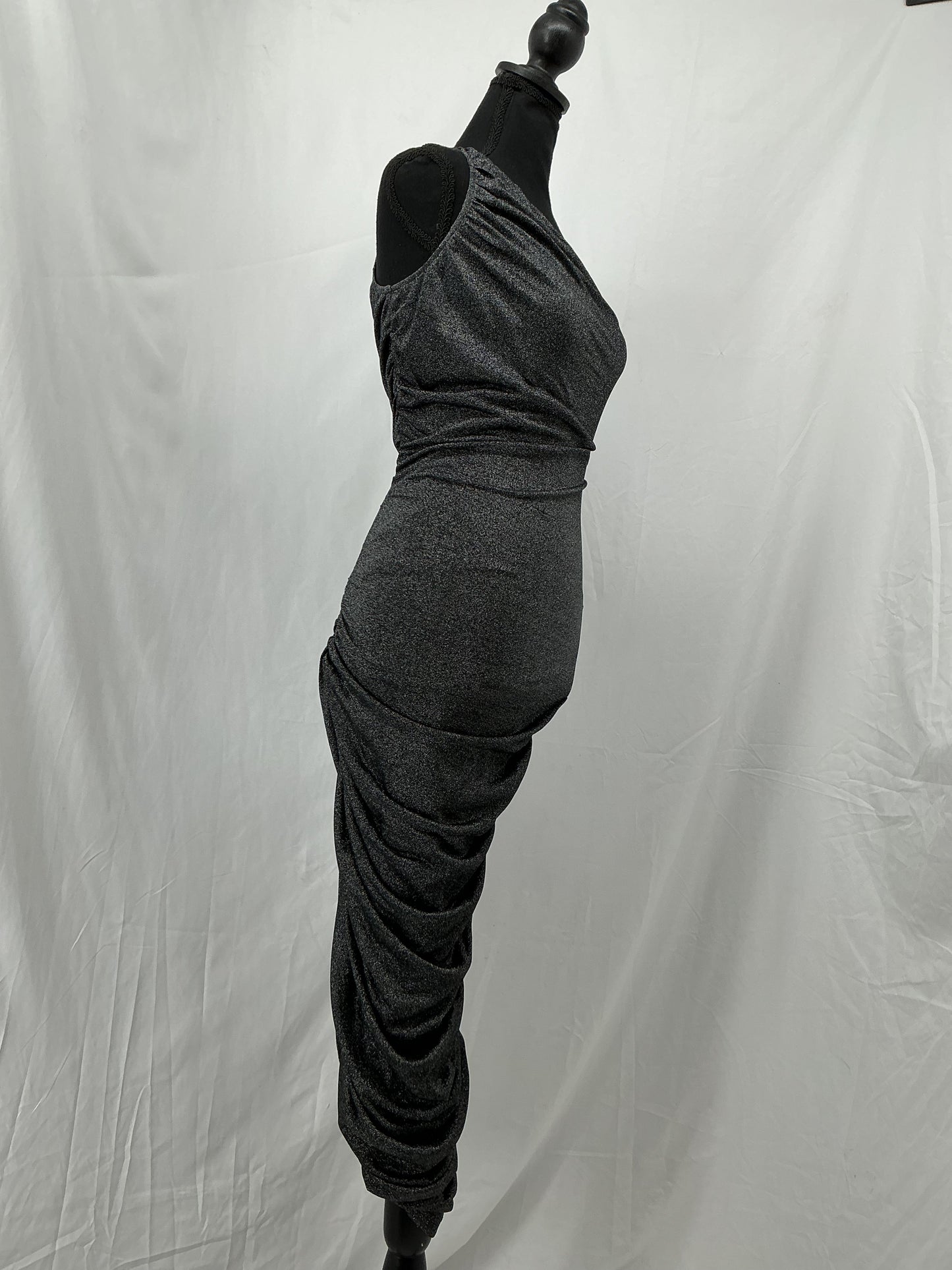 Gray Strapless Dress With Draped Design Size S