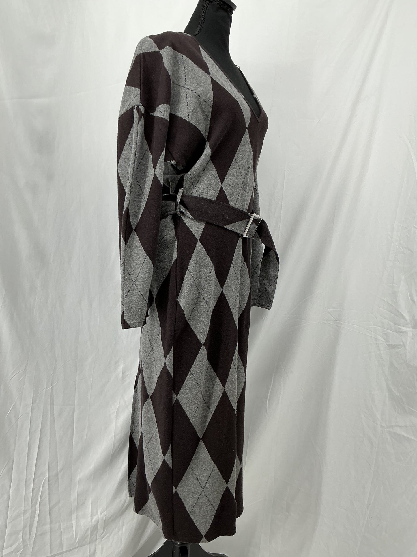 Gray and Black Argyle Knit Dress Size M