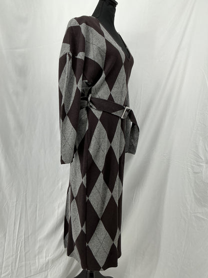 Gray and Black Argyle Knit Dress Size M