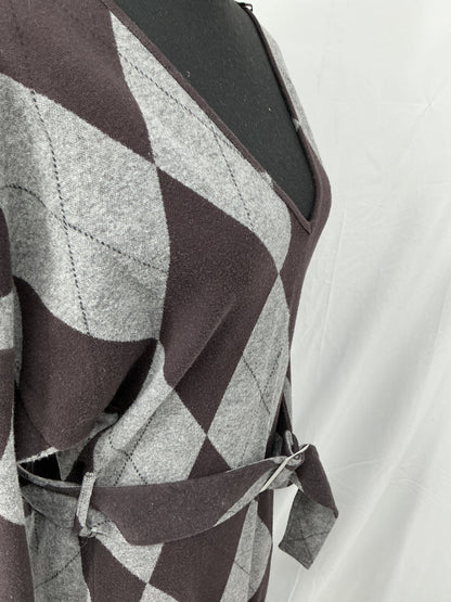 Gray and Black Argyle Knit Dress Size M