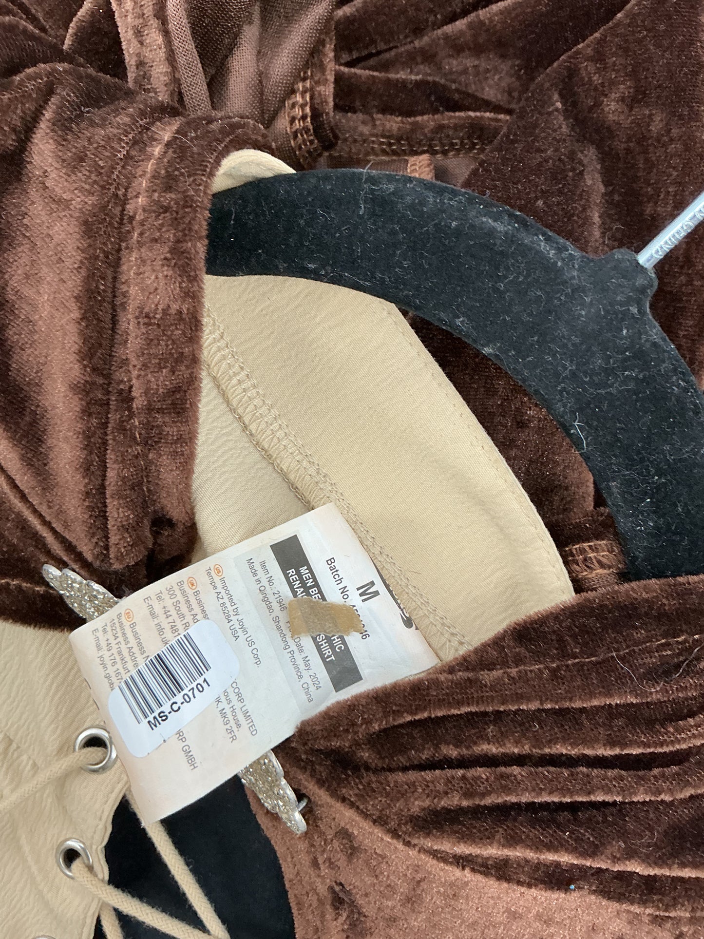 Brown Velvet Robe with Beige shirt Size M