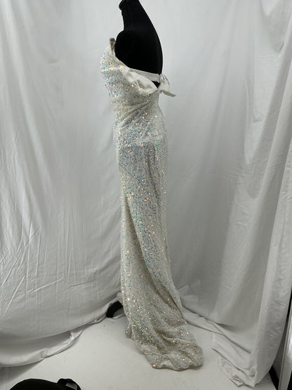 Silver Sequin Strapless Long Dress Size No