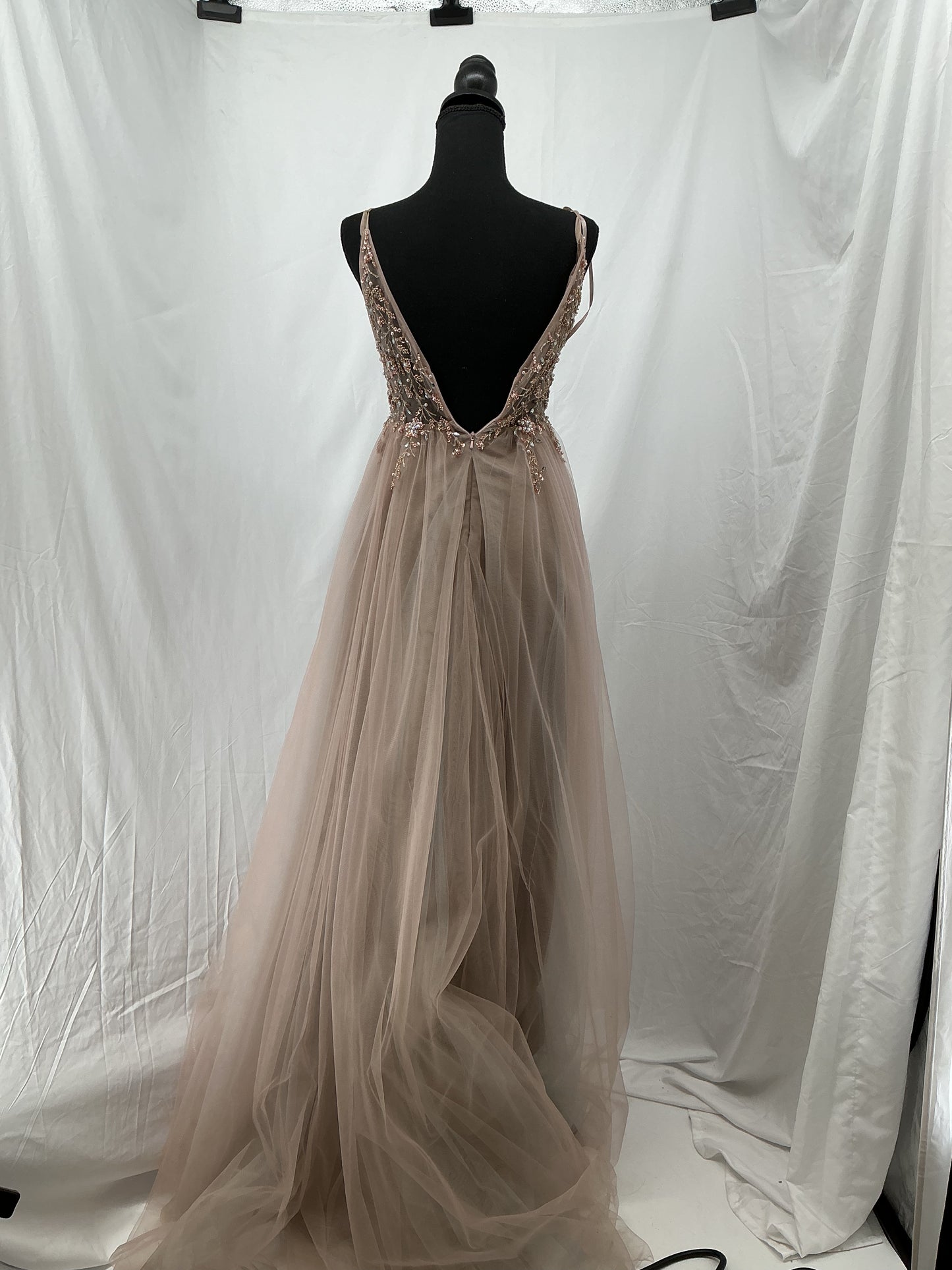 Beige Sequin Long Dress Size 2