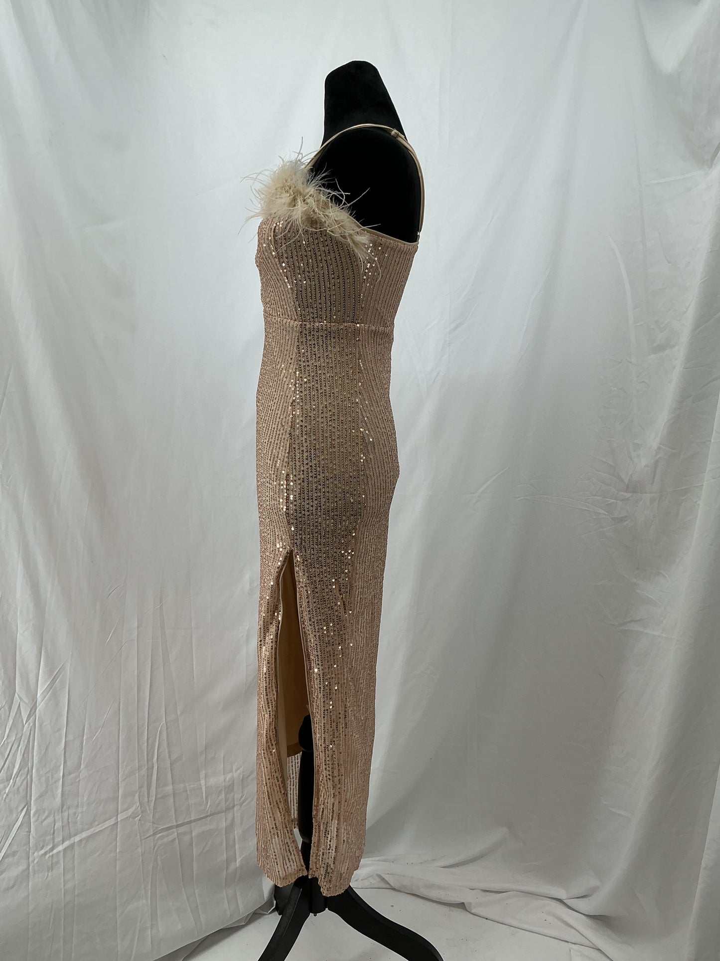 SHEIN Gold Sequin Dress With Fur Trim Size XS