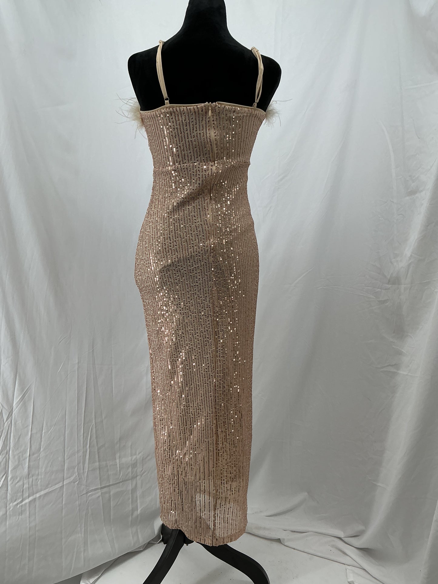 SHEIN Gold Sequin Dress With Fur Trim Size XS