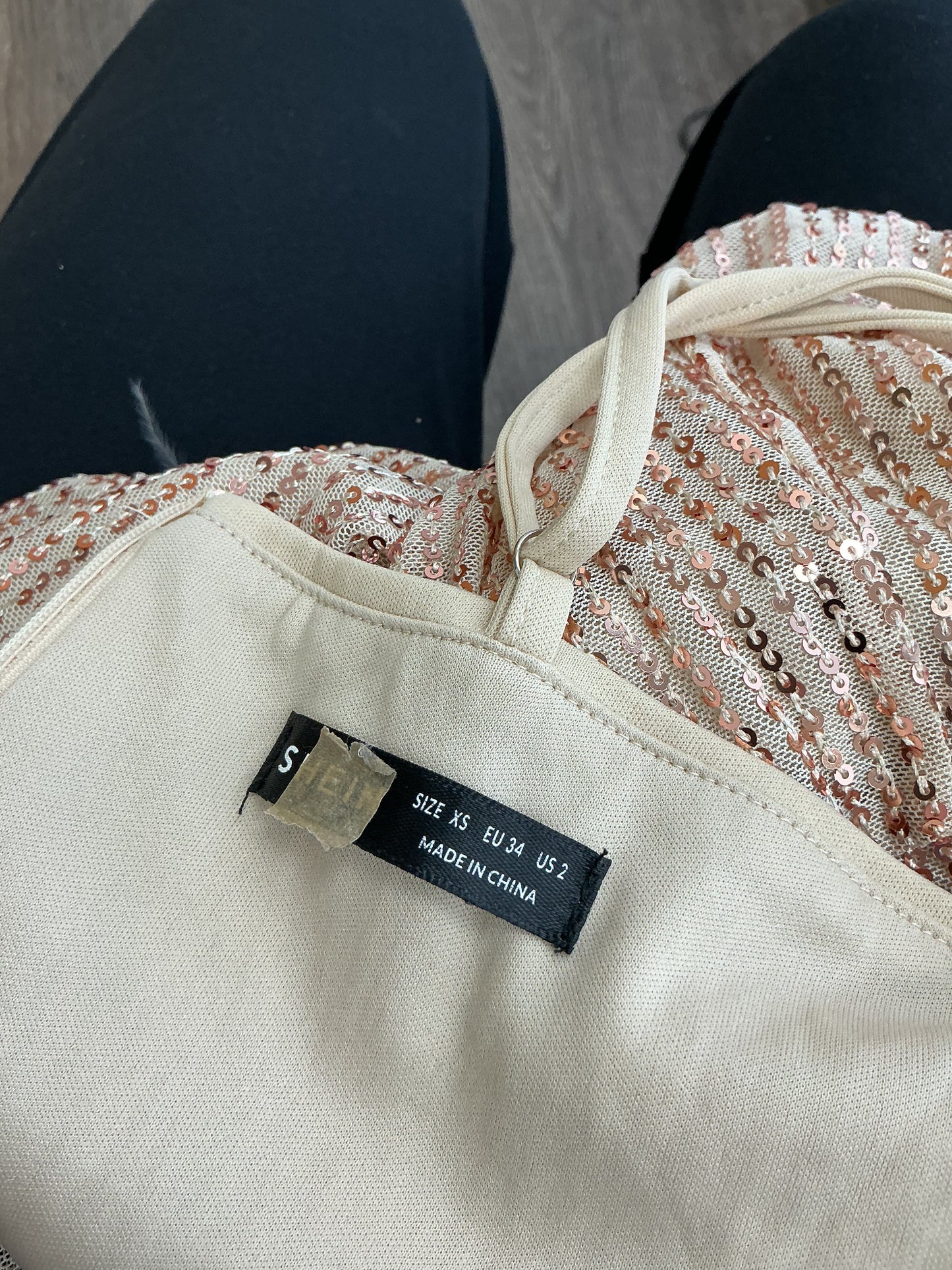 SHEIN Gold Sequin Dress With Fur Trim Size XS