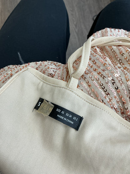 SHEIN Gold Sequin Dress With Fur Trim Size XS