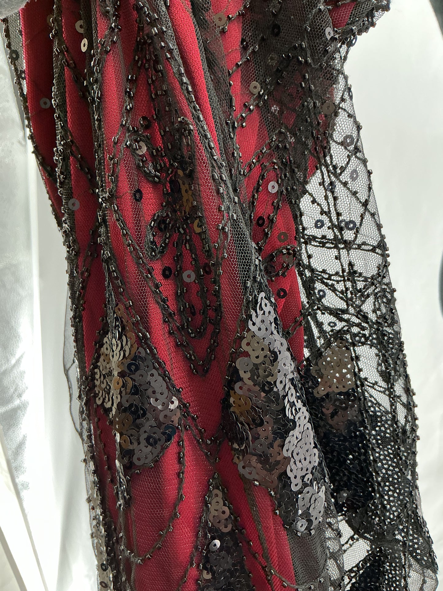 Red Long Dress With Black Lace Details Size S