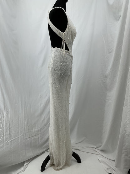 Silver Beaded Long Dress Size S