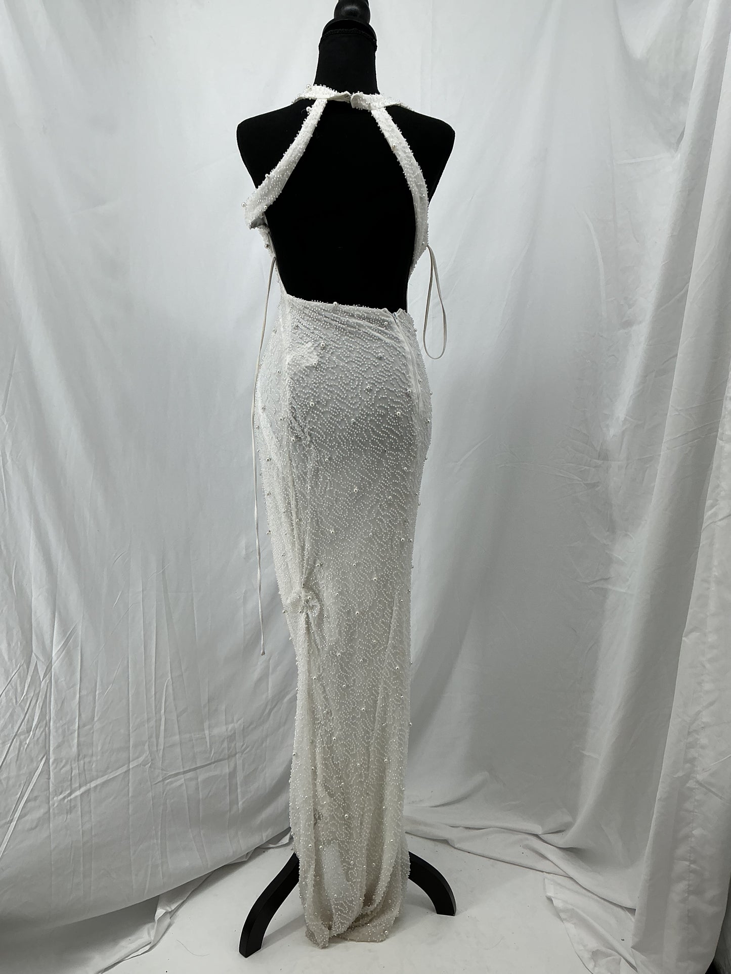 Silver Beaded Long Dress Size S
