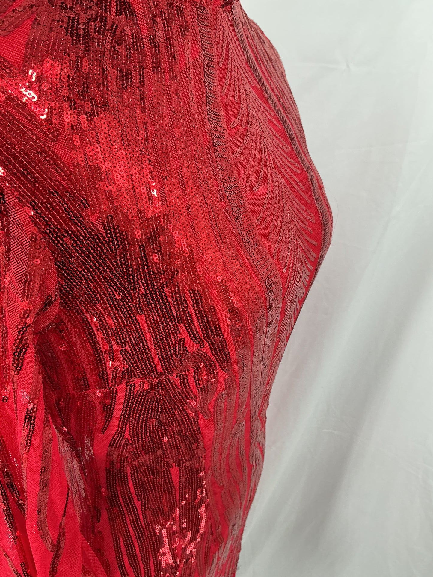 Red textured Dress With Feather Hem Size L