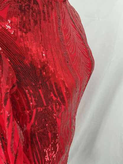 Red textured Dress With Feather Hem Size L