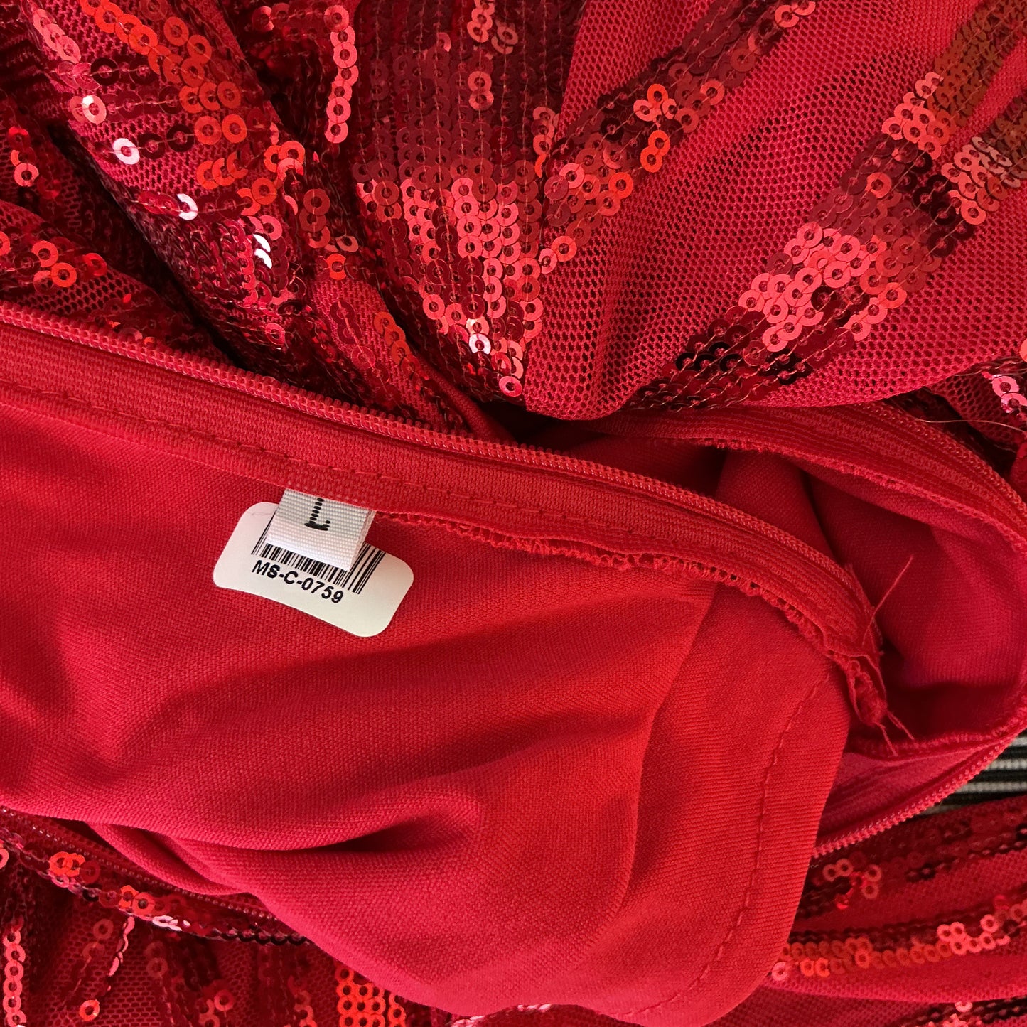 Red textured Dress With Feather Hem Size L