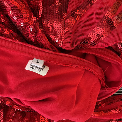 Red textured Dress With Feather Hem Size L