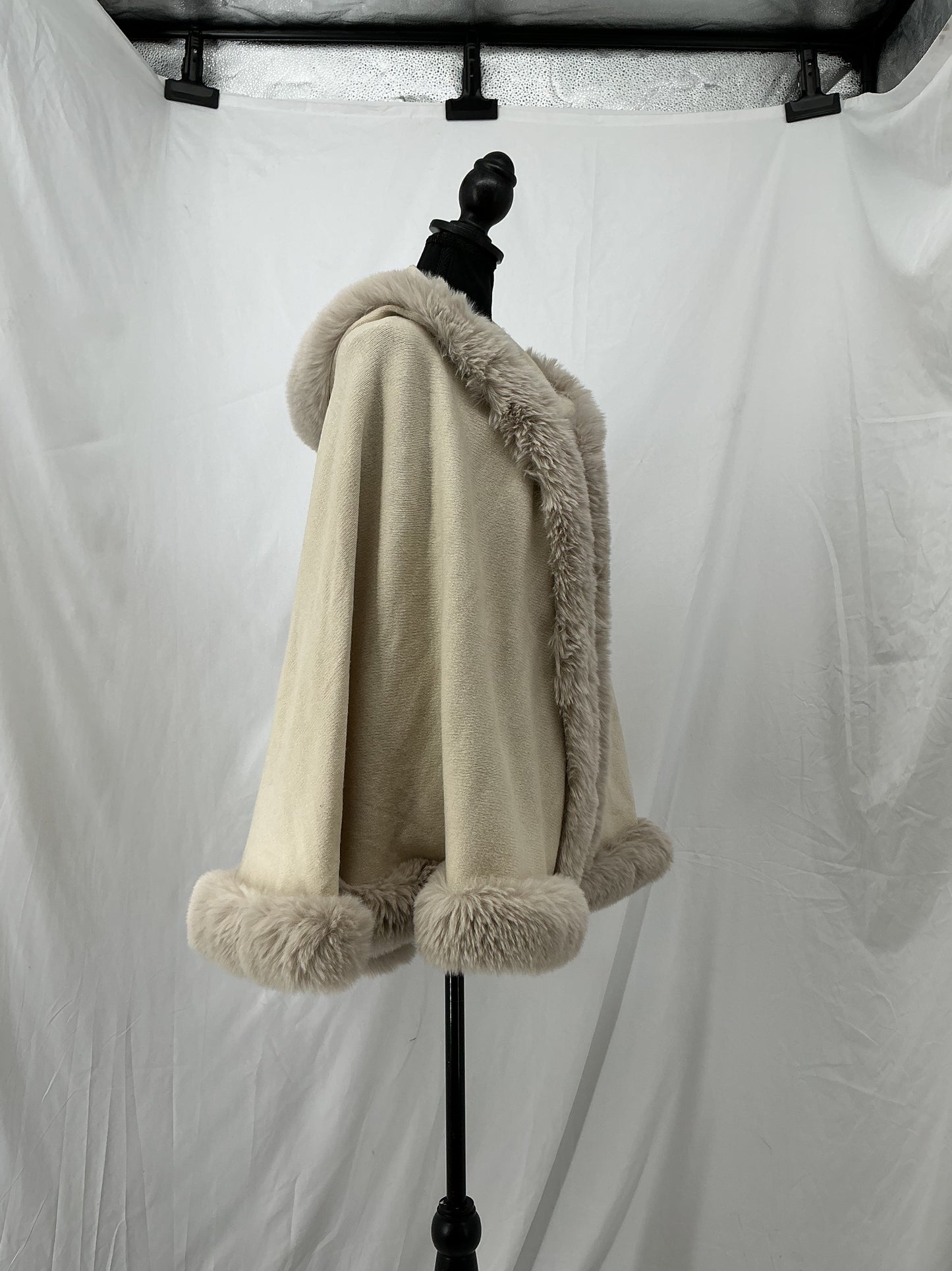Beige Cape With Fur Trim