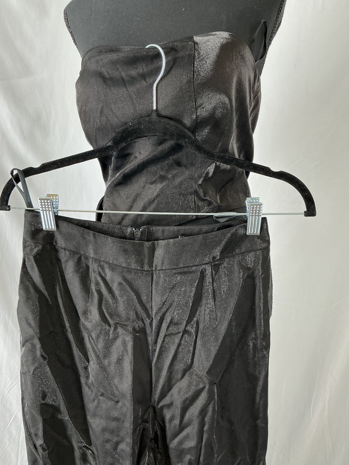 Black Strapless Top With One Side Drape And Pants Size M