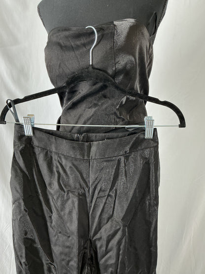 Black Strapless Top With One Side Drape And Pants Size M