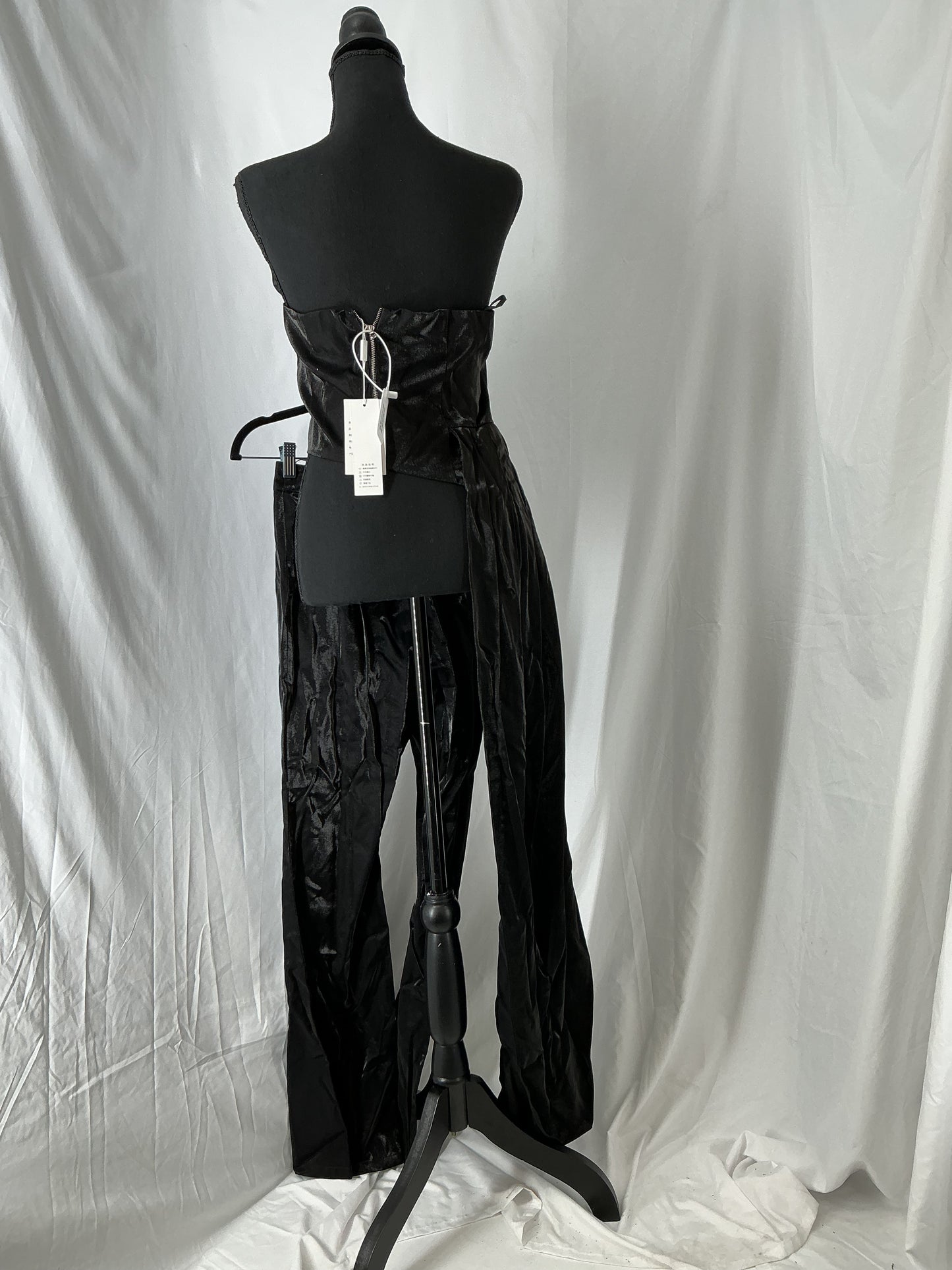 Black Strapless Top With One Side Drape And Pants Size M