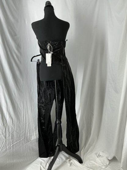 Black Strapless Top With One Side Drape And Pants Size M