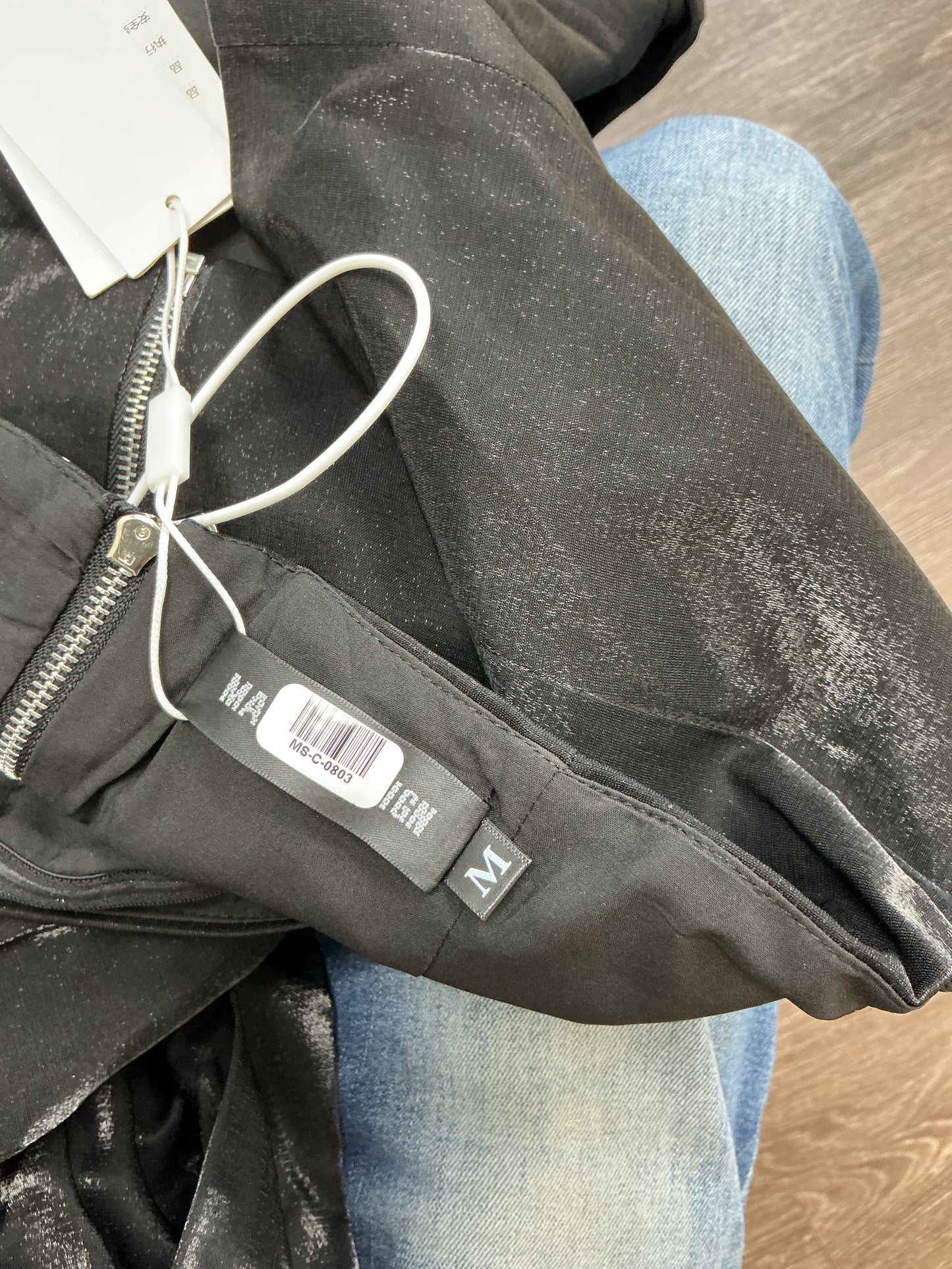 Black Strapless Top With One Side Drape And Pants Size M