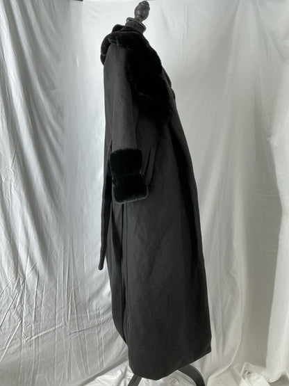 SHEIN Long Grey Coat With Fur Collar And Cuffs Size S