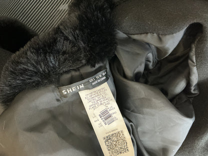 SHEIN Long Grey Coat With Fur Collar And Cuffs Size S