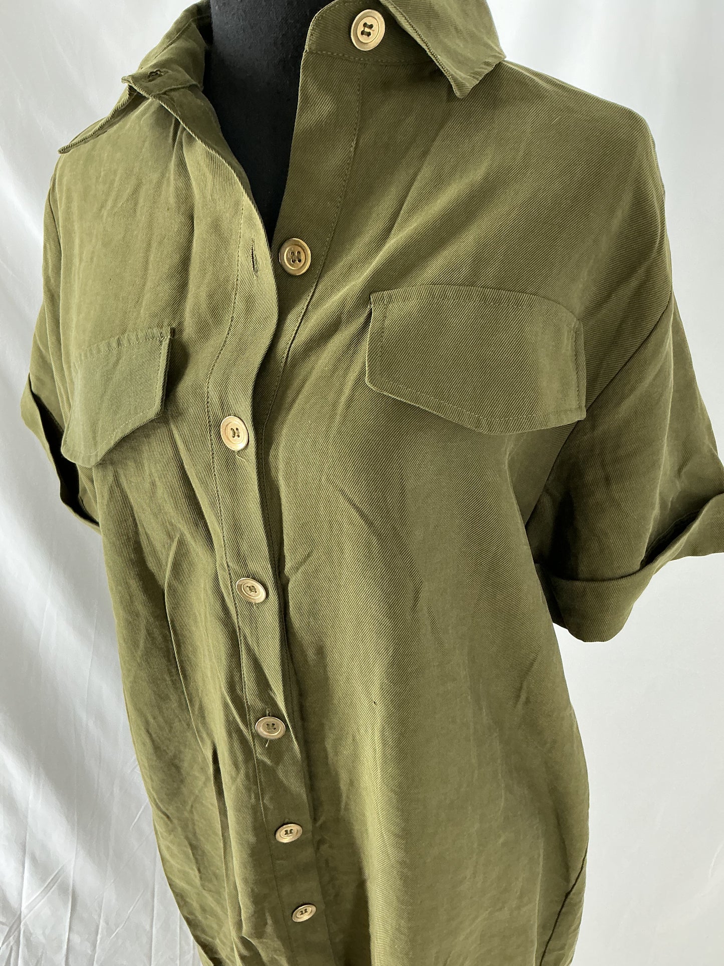 ZARA Green Button-Up Dress Size L