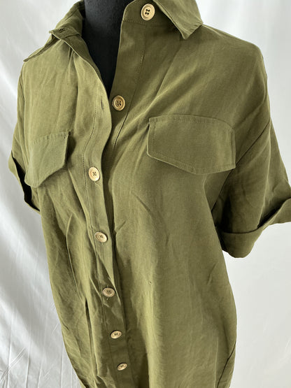ZARA Green Button-Up Dress Size L