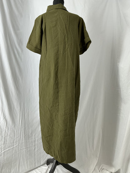 ZARA Green Button-Up Dress Size L