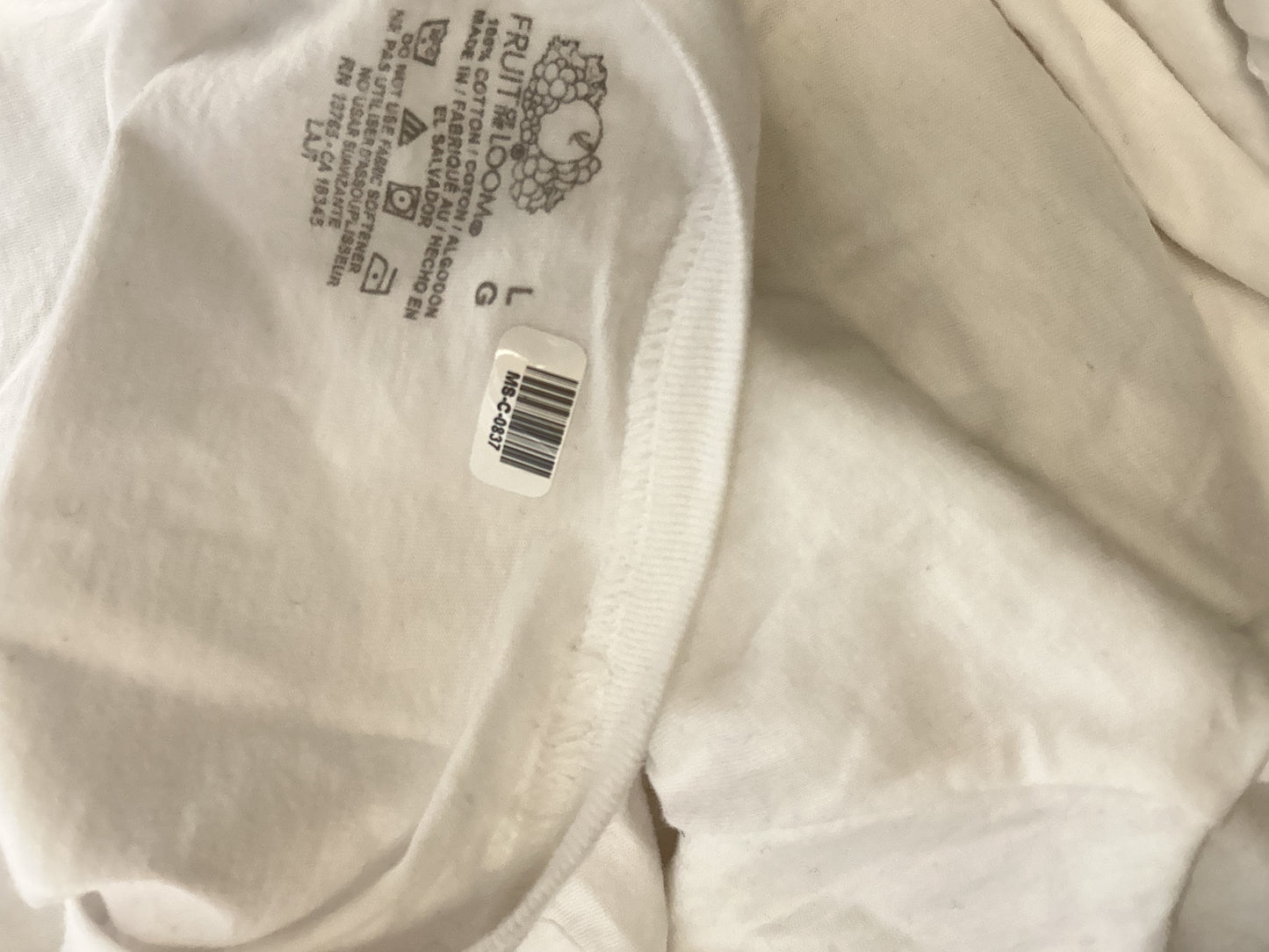 FRUIT OF THE LOOM White T-Shirt Size L