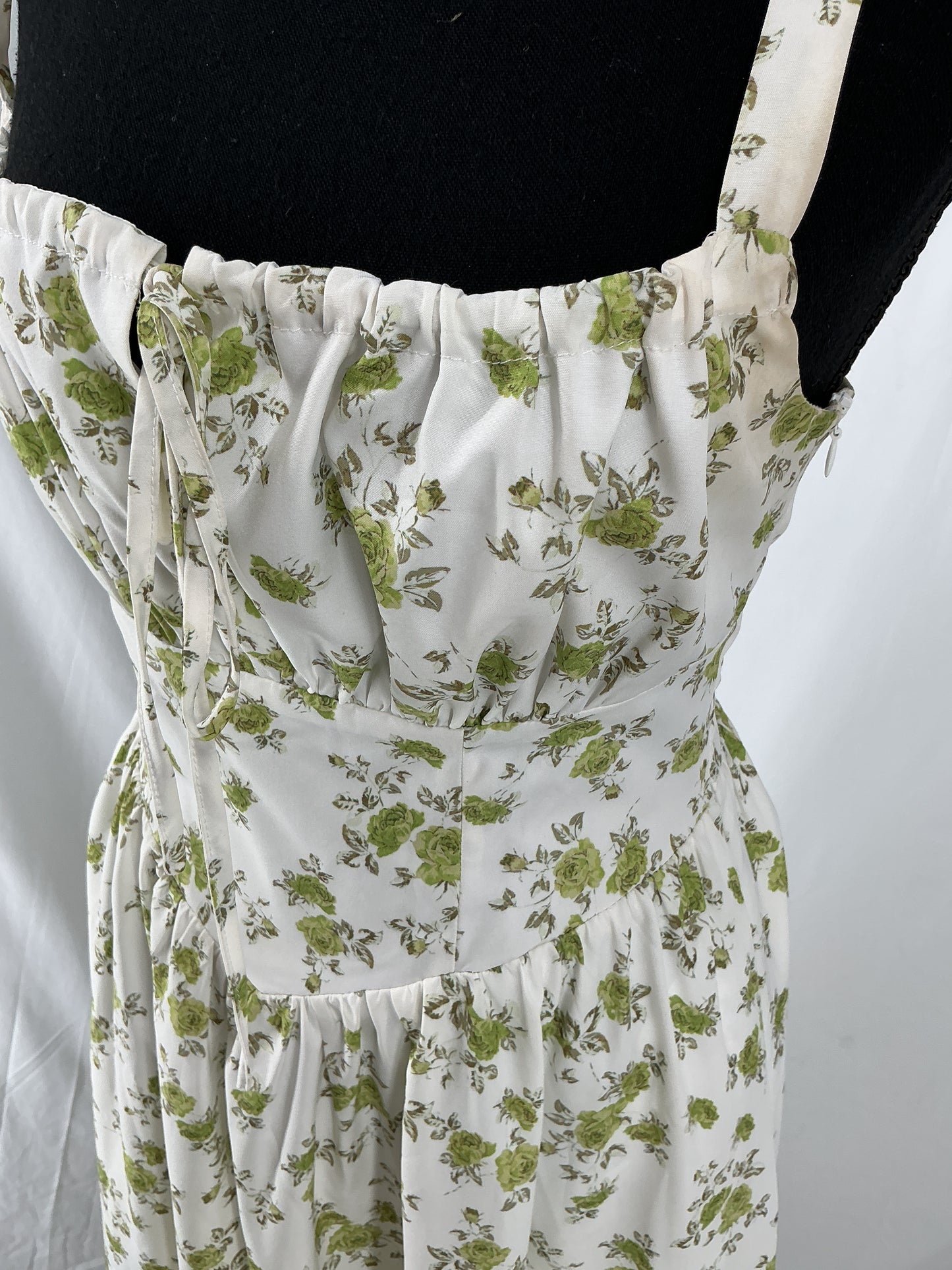 White Green Floral Dress Size S