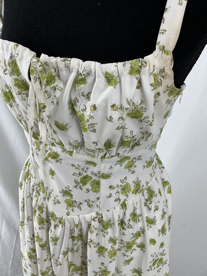 White Green Floral Dress Size S
