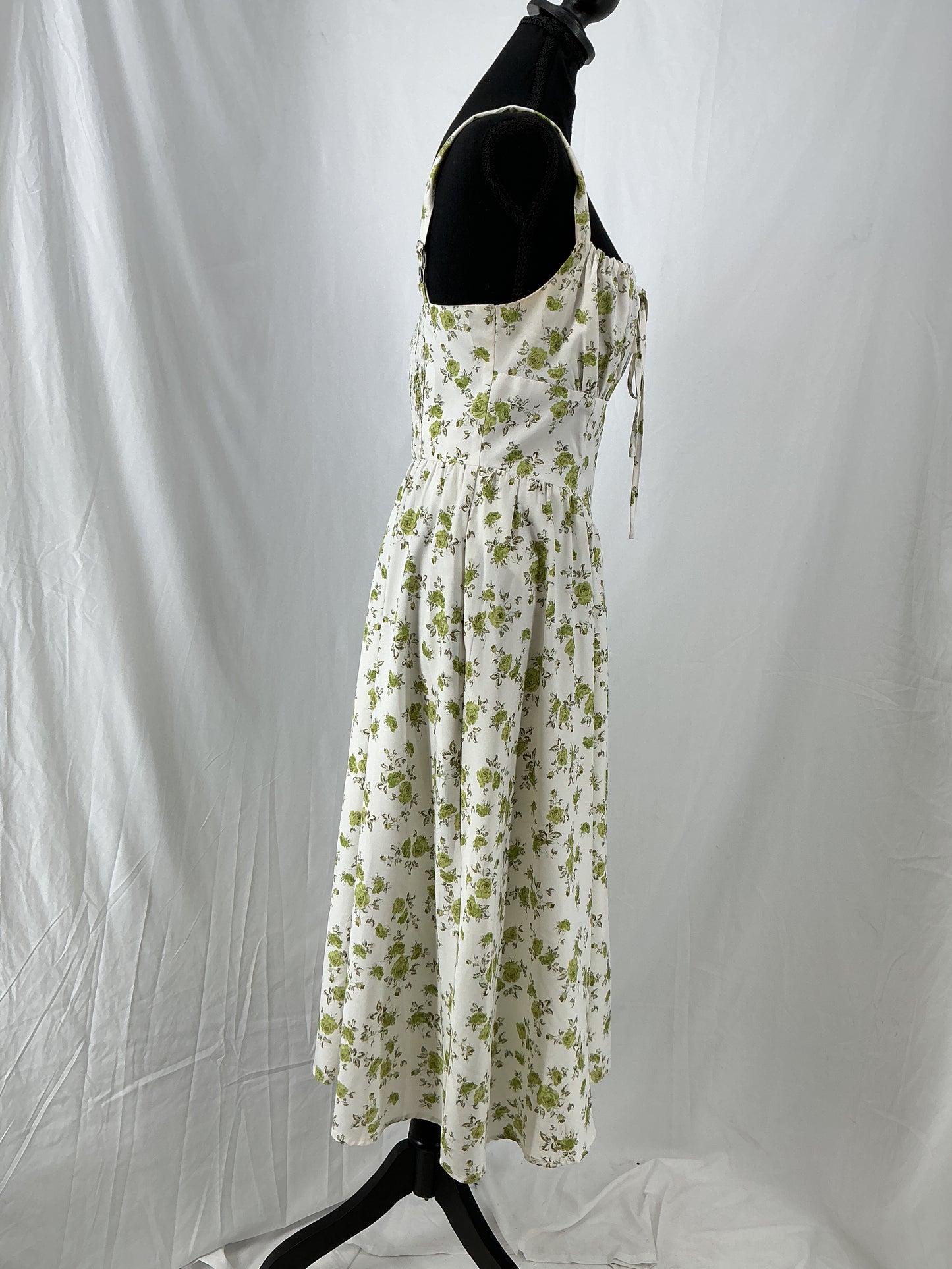 White Green Floral Dress Size S
