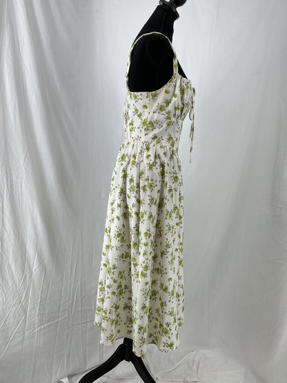 White Green Floral Dress Size S