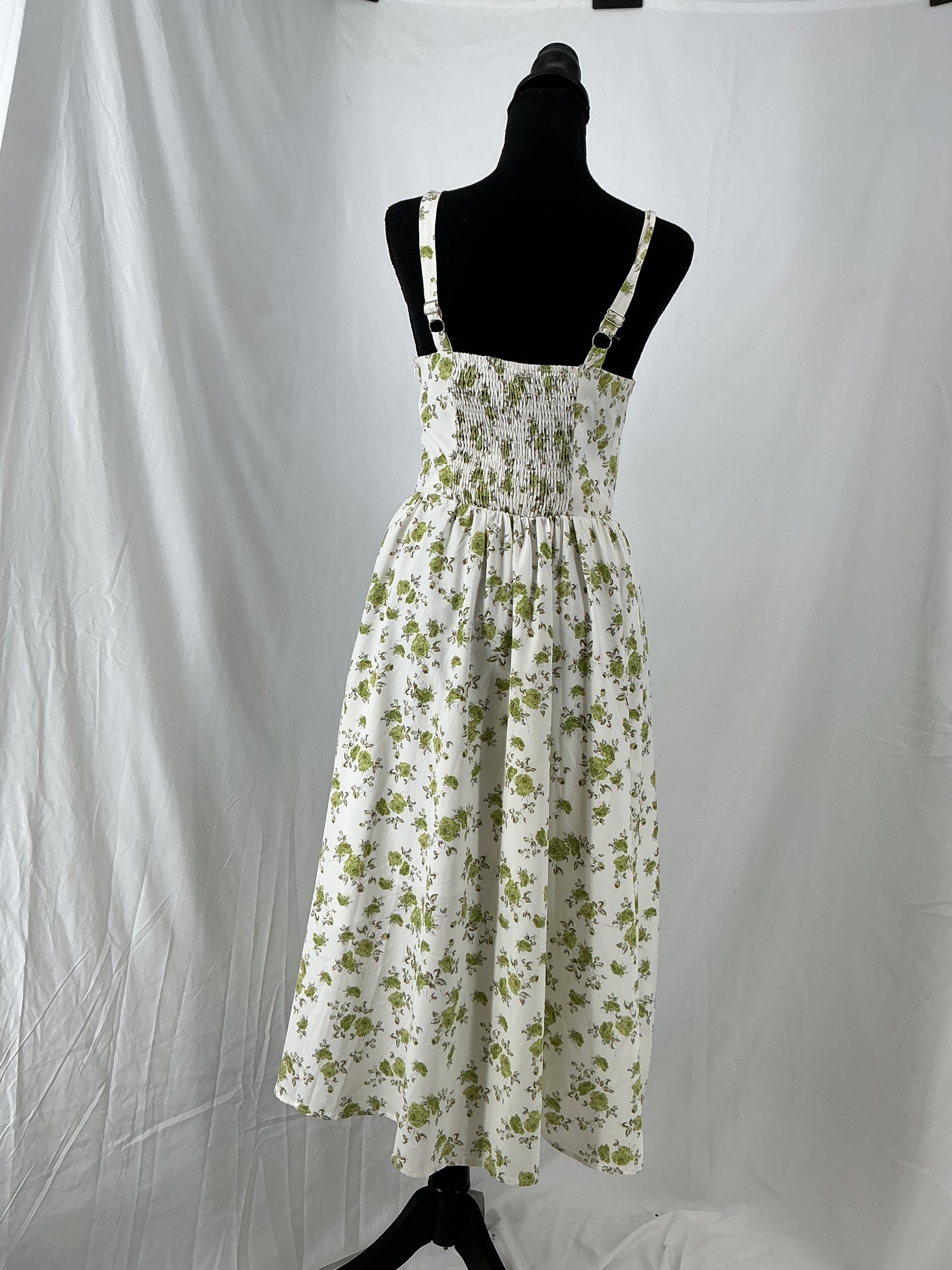 White Green Floral Dress Size S