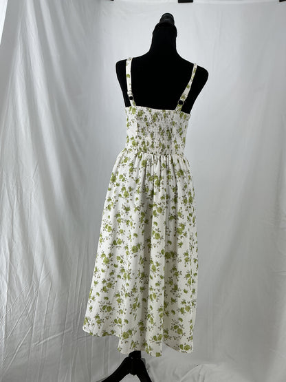 White Green Floral Dress Size S