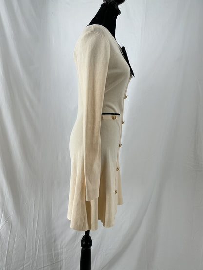 Ivory Button-Front Knit Dress with Contrast Bow Detail Size 4