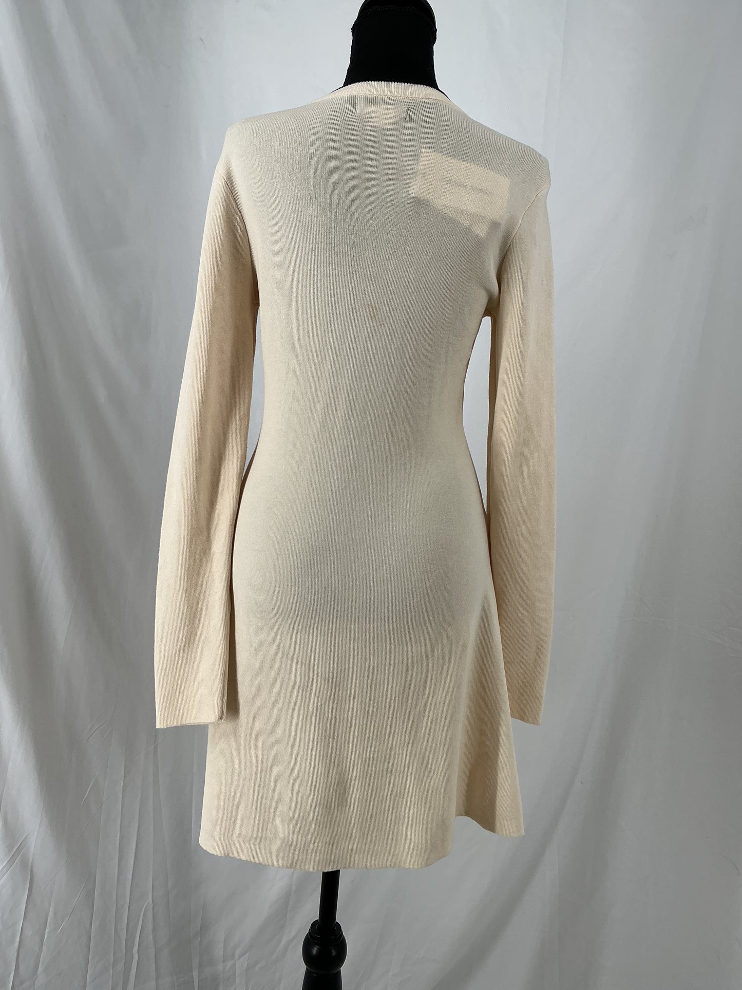 Ivory Button-Front Knit Dress with Contrast Bow Detail Size 4
