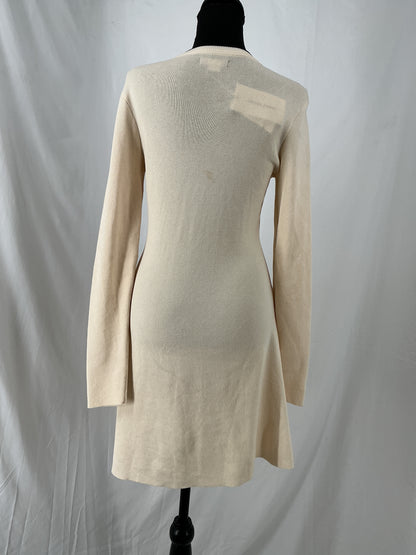 Ivory Button-Front Knit Dress with Contrast Bow Detail Size 4