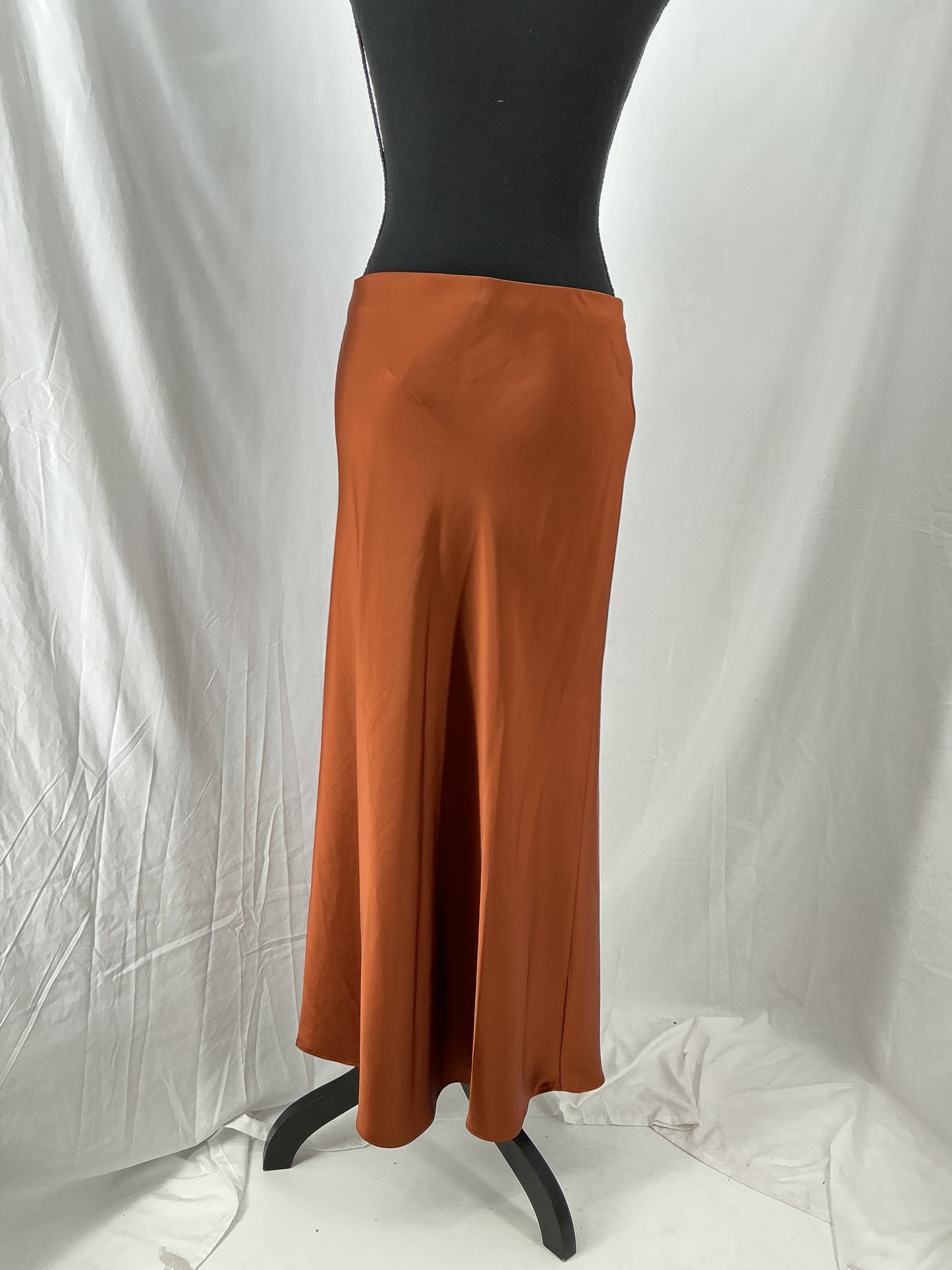 ZARA Terracotta Satin Bias Cut Midi Skirt Size S