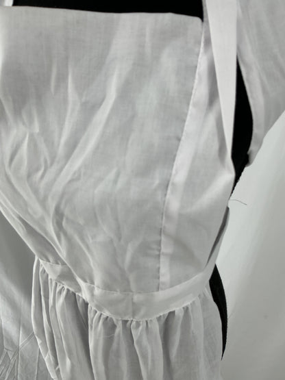White Cotton Blend Gathered Waist Bib Apron with Tie Back Size M
