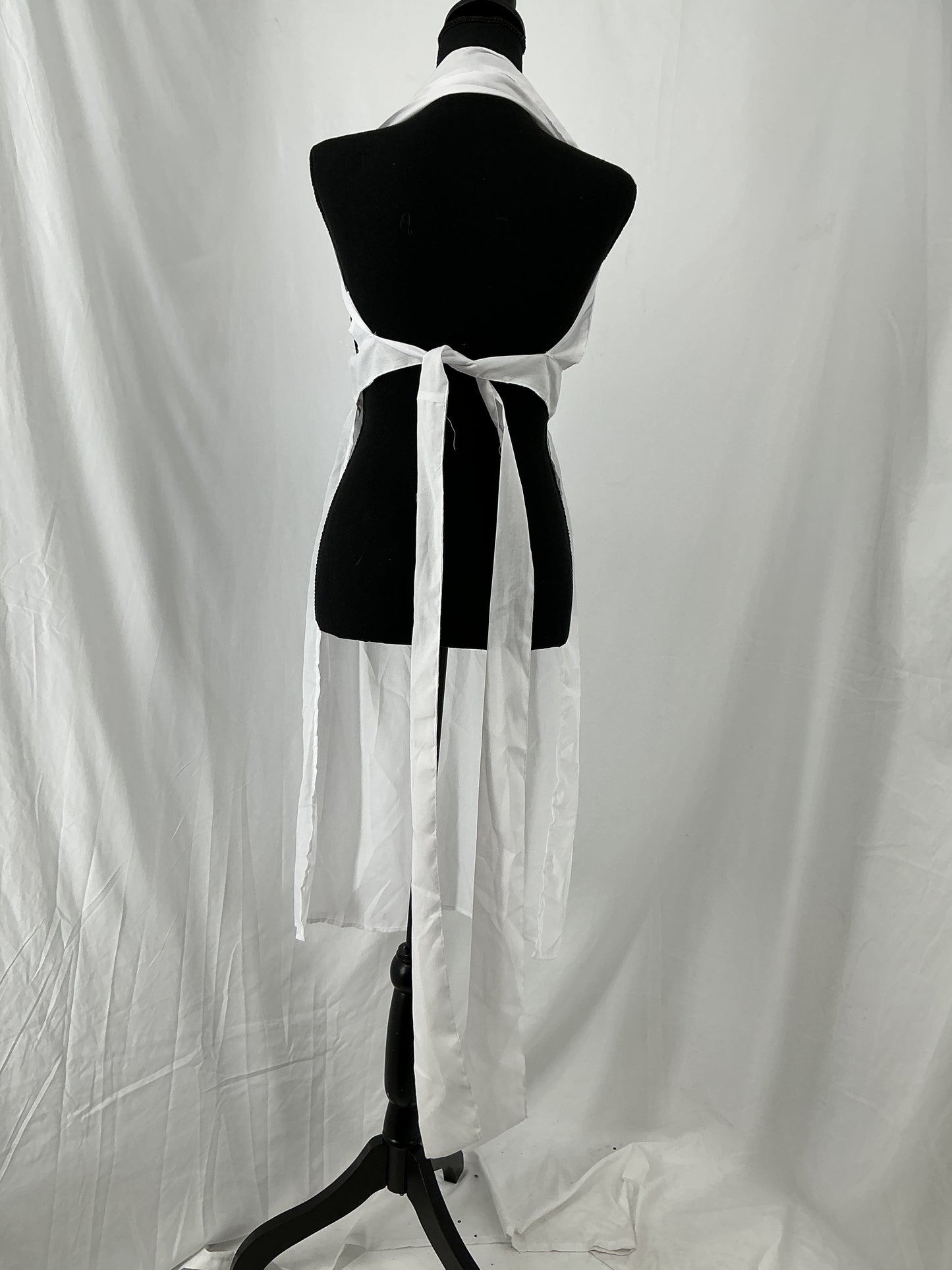 White Cotton Blend Gathered Waist Bib Apron with Tie Back Size M