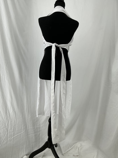 White Cotton Blend Gathered Waist Bib Apron with Tie Back Size M